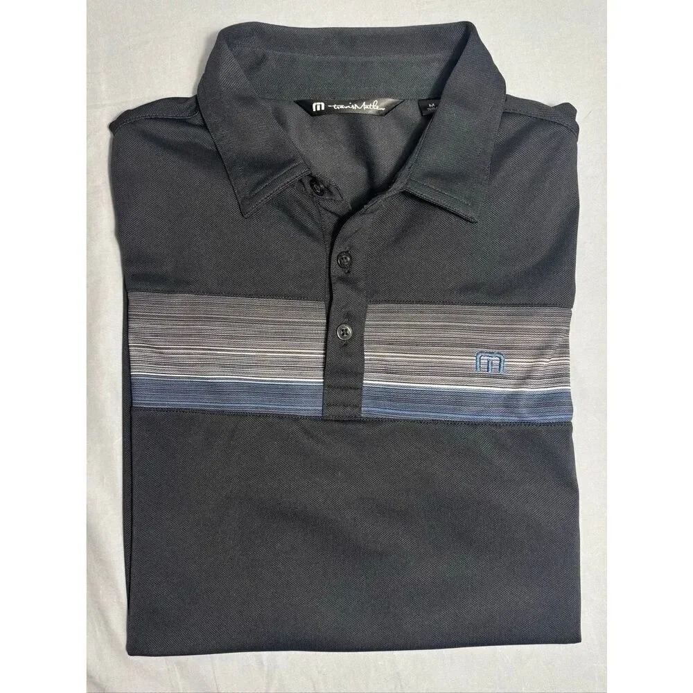 Travis Mathew Polo Mens Large Golf Performance Pullover Black Striped Size M